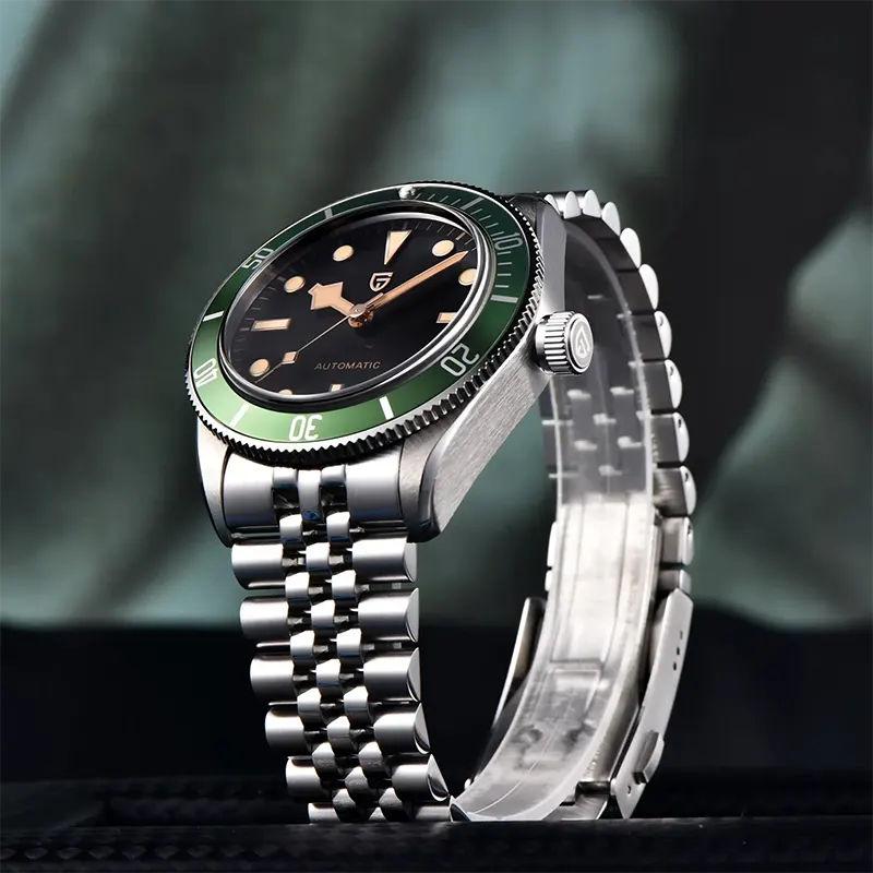 Pagani Design Black Bay Black Dial Green Bezel Men's Watch- PD-1812